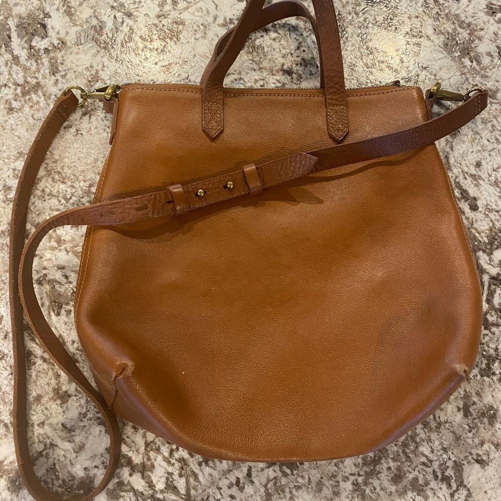 Brown leather Madewell Ziptop purse